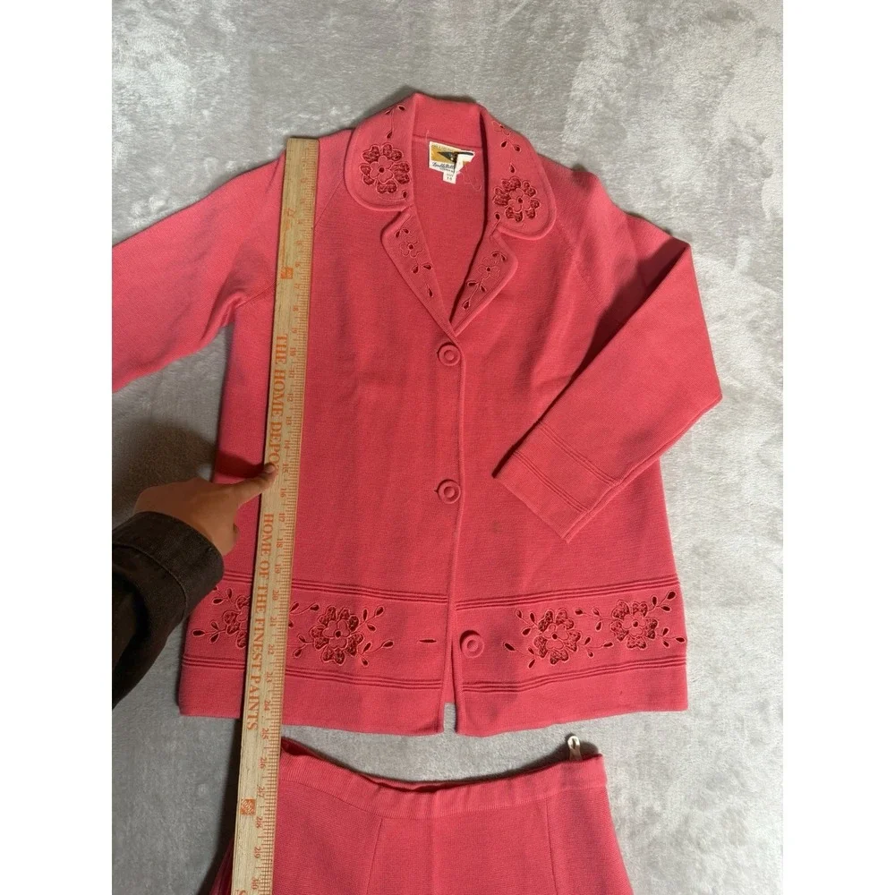 Vintage Double Bells Womens 2 Piece Skirt Suit Coral Pink 100% Wool Size 14